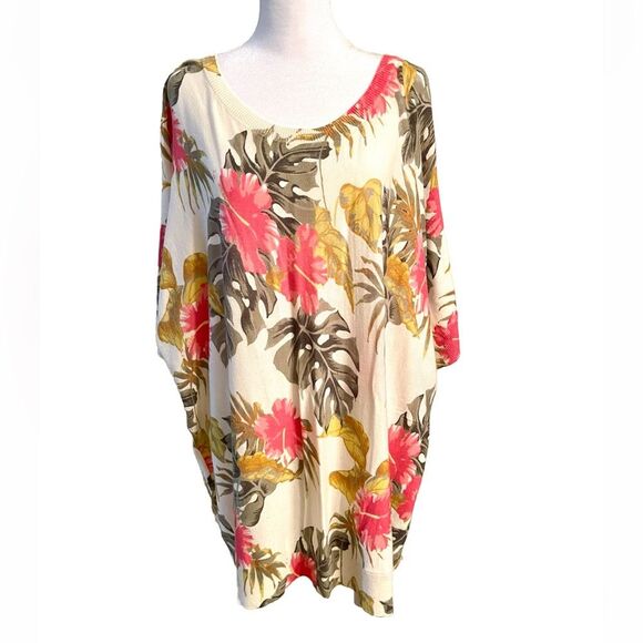Talbots T-shirt woven tropical Floral beach resort summer Relax Fit Women’s 3X - Picture 1 of 8
